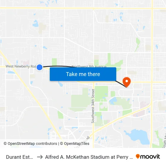 Durant Estate to Alfred A. McKethan Stadium at Perry Field map