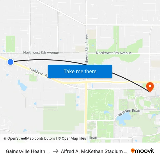 Gainesville Health & Fitness to Alfred A. McKethan Stadium at Perry Field map
