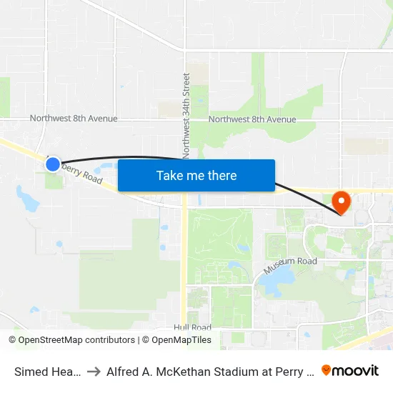 Simed Health to Alfred A. McKethan Stadium at Perry Field map
