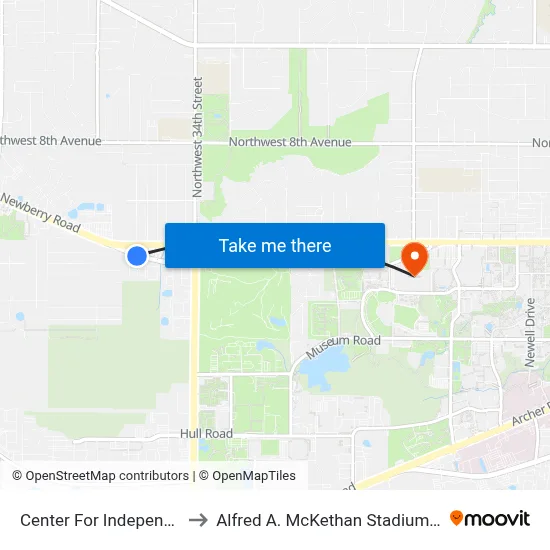 Center For Independent Living to Alfred A. McKethan Stadium at Perry Field map