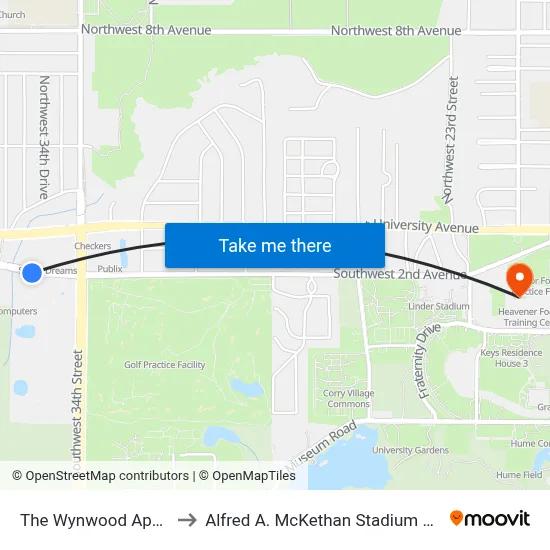 The Wynwood Apartments to Alfred A. McKethan Stadium at Perry Field map