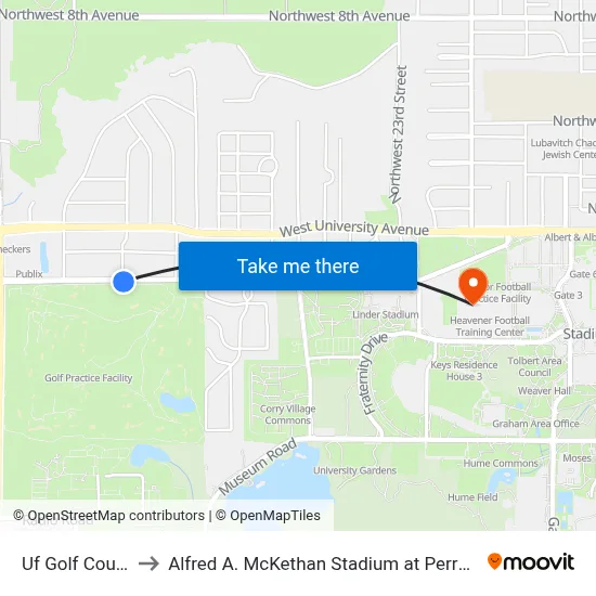 Uf Golf Course to Alfred A. McKethan Stadium at Perry Field map