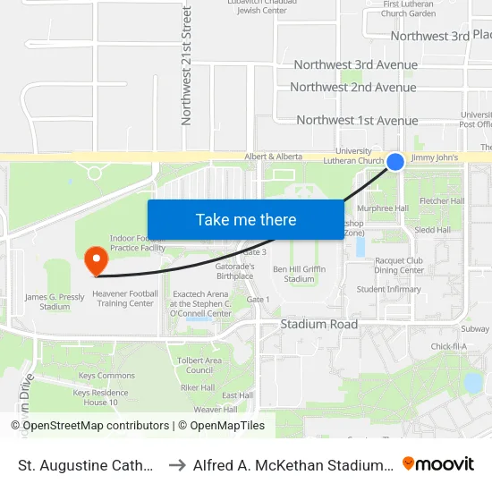 St. Augustine Catholic Church to Alfred A. McKethan Stadium at Perry Field map
