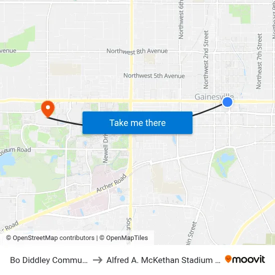 Bo Diddley Community Plaza to Alfred A. McKethan Stadium at Perry Field map