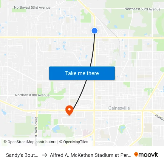 Sandy's Boutique to Alfred A. McKethan Stadium at Perry Field map
