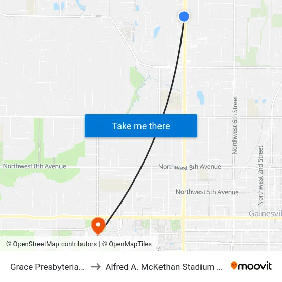 Grace Presbyterian Church to Alfred A. McKethan Stadium at Perry Field map
