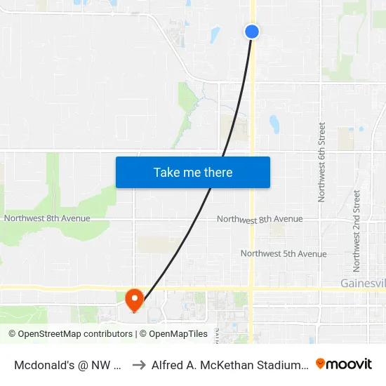 Mcdonald's @ NW 13th Street to Alfred A. McKethan Stadium at Perry Field map