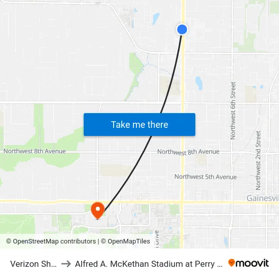 Verizon Shop to Alfred A. McKethan Stadium at Perry Field map