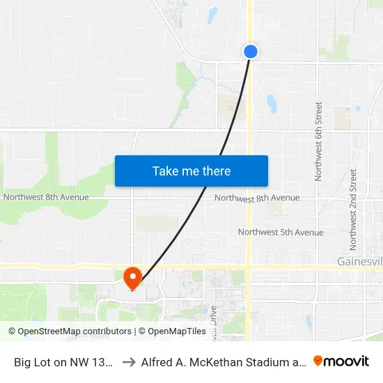 Big Lot on NW 13th Street to Alfred A. McKethan Stadium at Perry Field map