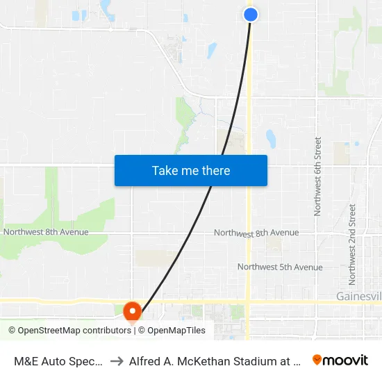 M&E Auto Specialists to Alfred A. McKethan Stadium at Perry Field map