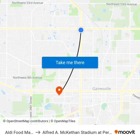 Aldi Food Market to Alfred A. McKethan Stadium at Perry Field map