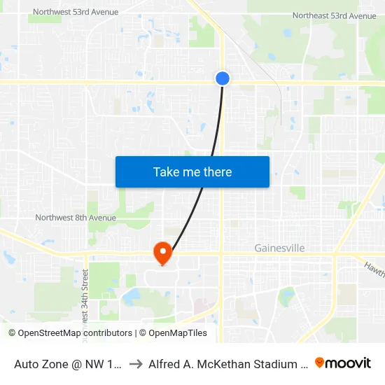 Auto Zone @ NW 13th Street to Alfred A. McKethan Stadium at Perry Field map