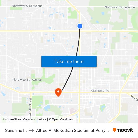 Sunshine Inn to Alfred A. McKethan Stadium at Perry Field map