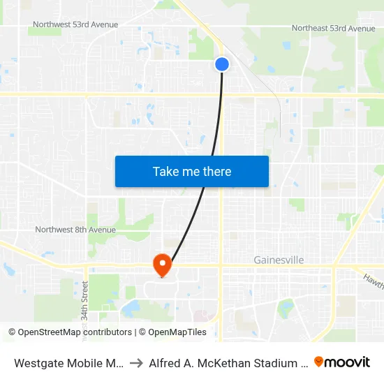 Westgate Mobile Manor Park to Alfred A. McKethan Stadium at Perry Field map