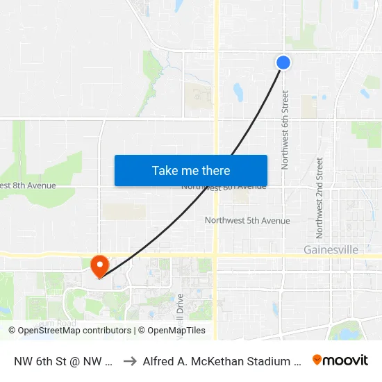 NW 6th St @ NW 22nd Ave to Alfred A. McKethan Stadium at Perry Field map