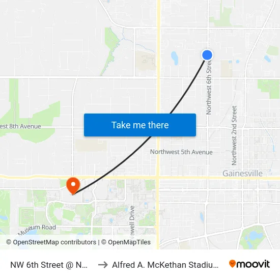 NW 6th Street @ NW 19th Lane to Alfred A. McKethan Stadium at Perry Field map