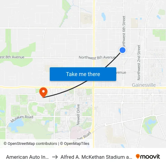 American Auto Insurance to Alfred A. McKethan Stadium at Perry Field map