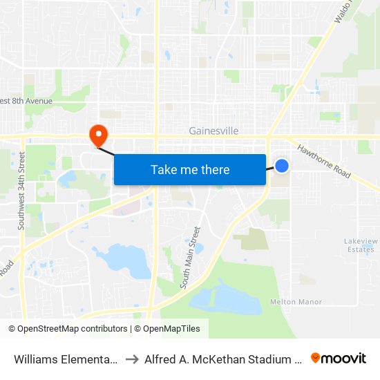 Williams Elementary School to Alfred A. McKethan Stadium at Perry Field map