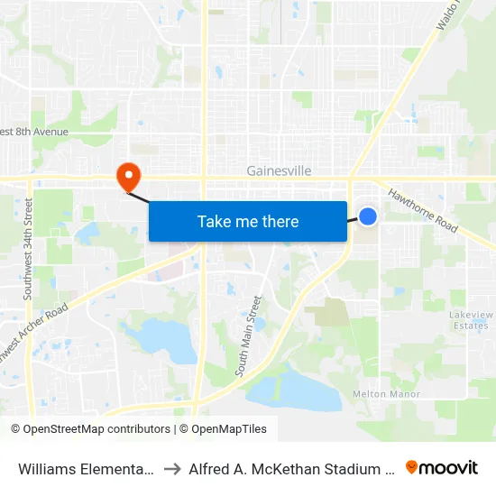 Williams Elementary School to Alfred A. McKethan Stadium at Perry Field map