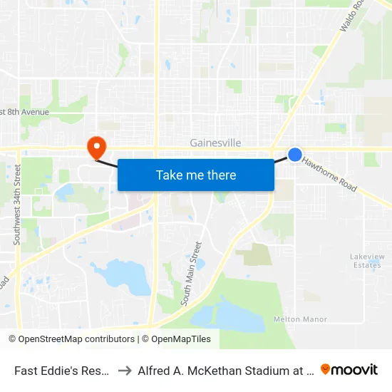Fast Eddie's Restaurant to Alfred A. McKethan Stadium at Perry Field map