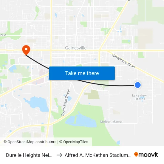 Durelle Heights Neighborhood to Alfred A. McKethan Stadium at Perry Field map