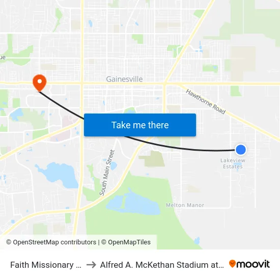 Faith Missionary Church to Alfred A. McKethan Stadium at Perry Field map