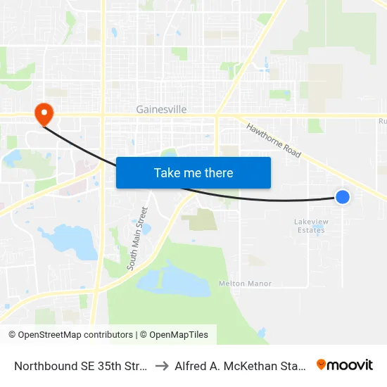 Northbound SE 35th Street @ SE 18th Ave to Alfred A. McKethan Stadium at Perry Field map