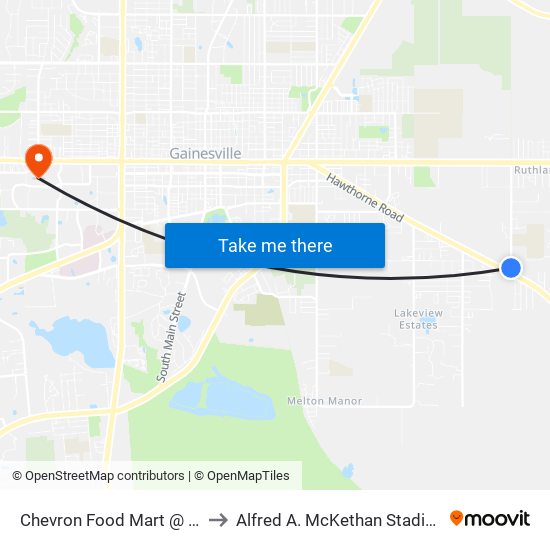 Chevron Food Mart @ SE 43rd Street to Alfred A. McKethan Stadium at Perry Field map