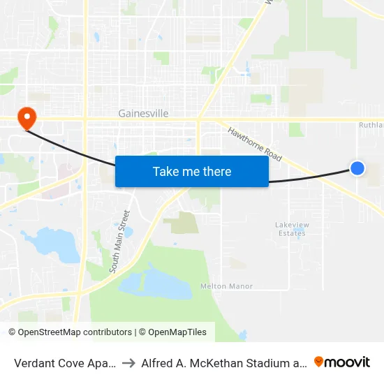 Verdant Cove Apartments to Alfred A. McKethan Stadium at Perry Field map