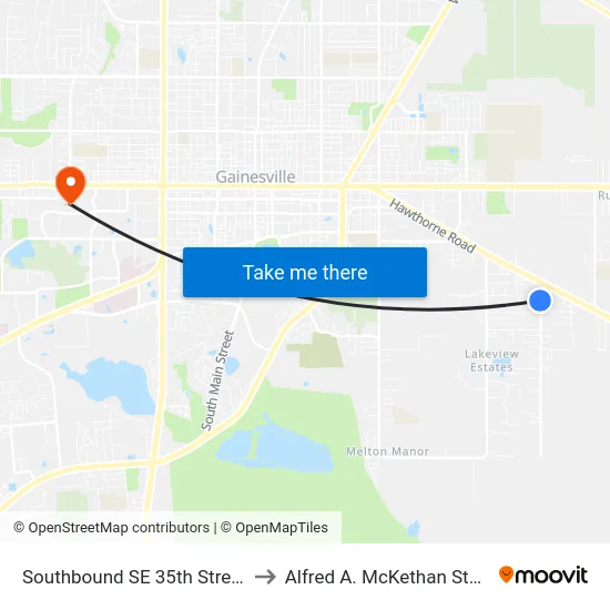 Southbound SE 35th Street @ SE 16th Avenue to Alfred A. McKethan Stadium at Perry Field map