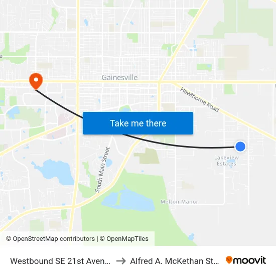 Westbound SE 21st Avenue @ SE 32nd Terrace to Alfred A. McKethan Stadium at Perry Field map