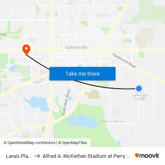 Lana's Place to Alfred A. McKethan Stadium at Perry Field map