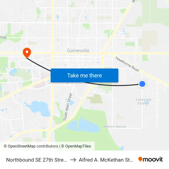Northbound SE 27th Street @ SE 15th Avenue to Alfred A. McKethan Stadium at Perry Field map