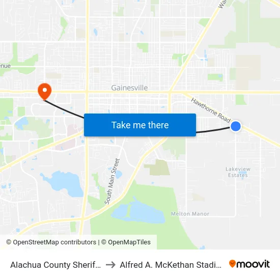 Alachua County Sheriffs Department to Alfred A. McKethan Stadium at Perry Field map