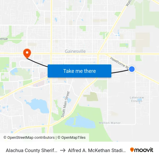Alachua County Sheriffs Department to Alfred A. McKethan Stadium at Perry Field map