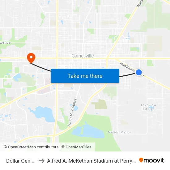 Dollar General to Alfred A. McKethan Stadium at Perry Field map