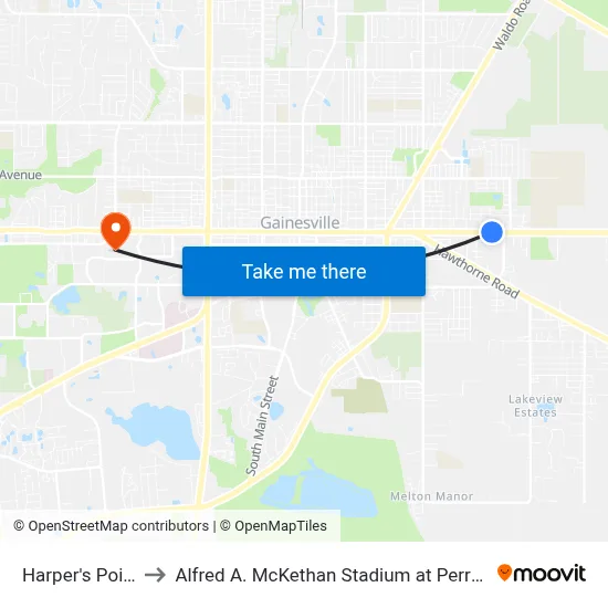 Harper's Pointe to Alfred A. McKethan Stadium at Perry Field map