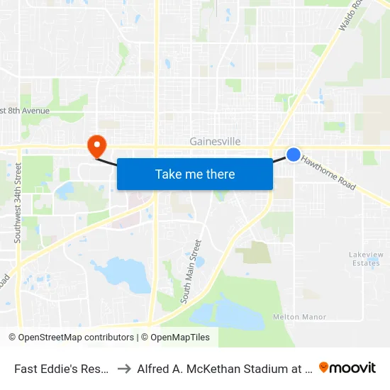 Fast Eddie's Restaurant to Alfred A. McKethan Stadium at Perry Field map