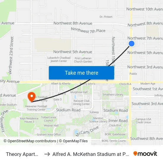 Theory Apartments to Alfred A. McKethan Stadium at Perry Field map