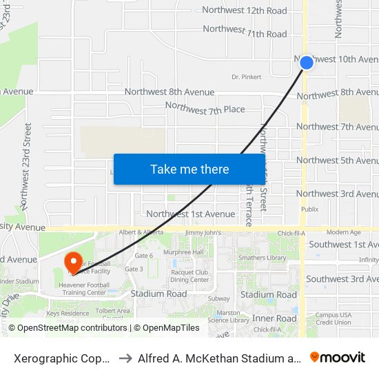 Xerographic Copy Center to Alfred A. McKethan Stadium at Perry Field map