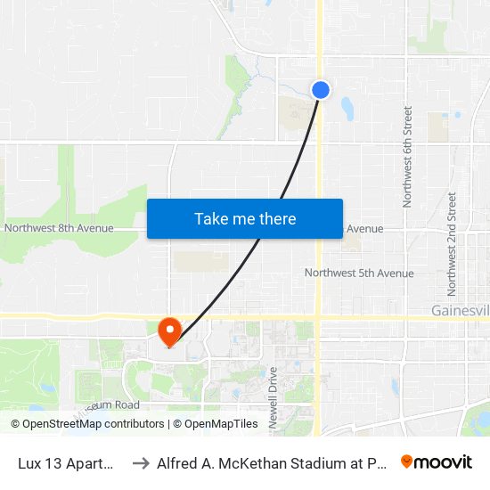 Lux 13 Apartments to Alfred A. McKethan Stadium at Perry Field map