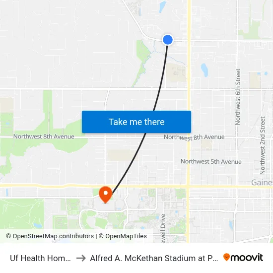 Uf Health Homecare to Alfred A. McKethan Stadium at Perry Field map