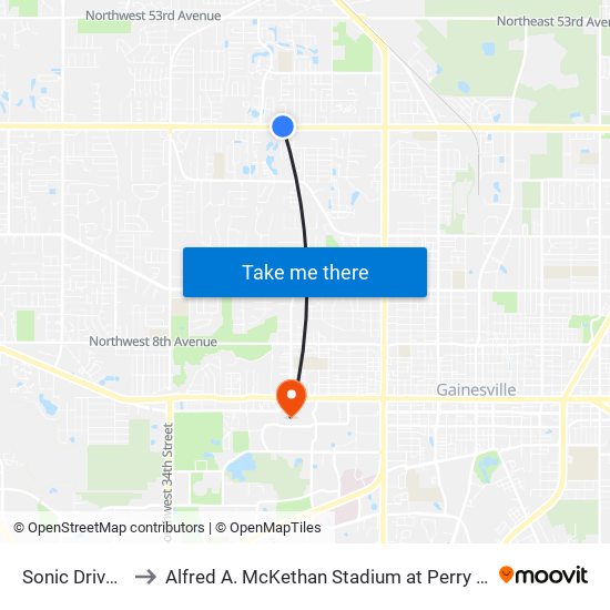 Sonic Drive In to Alfred A. McKethan Stadium at Perry Field map