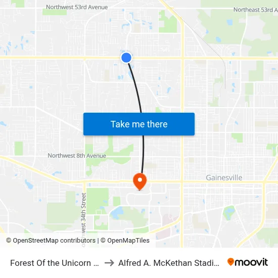 Forest Of the Unicorn Neighborhood to Alfred A. McKethan Stadium at Perry Field map