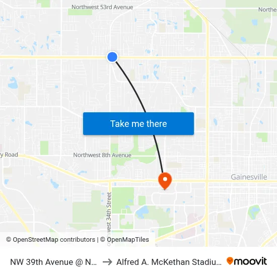 NW 39th Avenue @ NW 34th Street to Alfred A. McKethan Stadium at Perry Field map