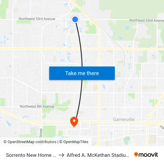 Sorrento New Home Community to Alfred A. McKethan Stadium at Perry Field map