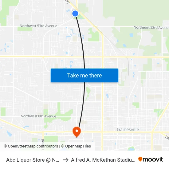 Abc Liquor Store @ NW 34th Street to Alfred A. McKethan Stadium at Perry Field map