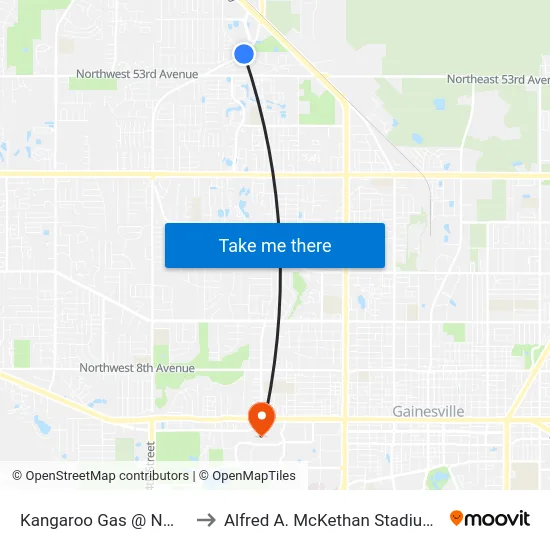 Kangaroo Gas @ NW 34th Street to Alfred A. McKethan Stadium at Perry Field map