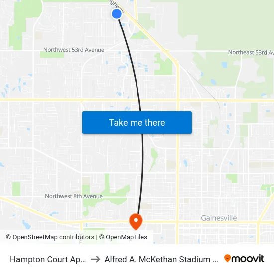 Hampton Court Apartments to Alfred A. McKethan Stadium at Perry Field map