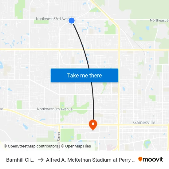 Barnhill Clinic to Alfred A. McKethan Stadium at Perry Field map